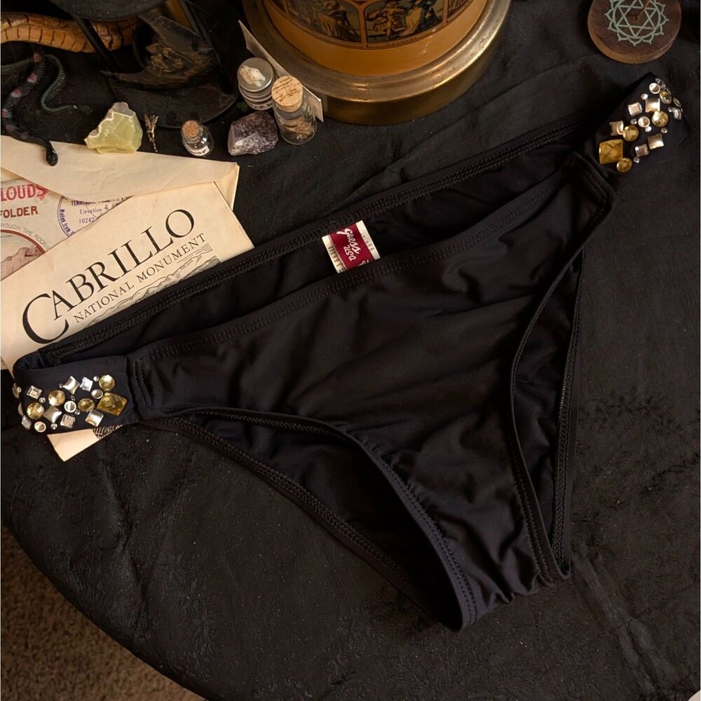 Vintage Guess Rhinestone Swim Bikini Bottoms Women's Medium/Large Black